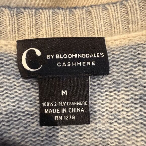 C By Bloomingdale's Dip Dyed Brushed Cashmere Sweater Blue White Black Medium - Picture 4 of 9